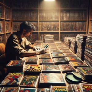 person cataloging their long-run comic book series collection